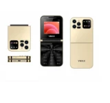 Vmax V18 Foldable Phone Dual Sim With Cover Warranty Gold